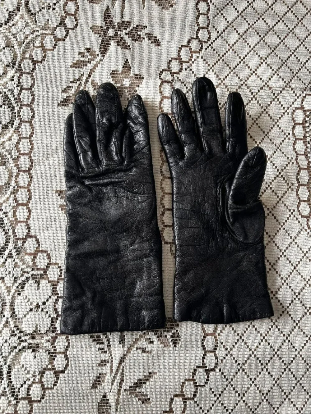 Fownes Black Leather Cashmere-Lined Womens Gloves Genuine Leather Size 7